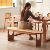 Banc en rotin assise et structure en bois minimaliste nordique design JANGOVE