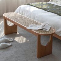 Banc en rotin assise et structure en bois minimaliste nordique design JANGOVE