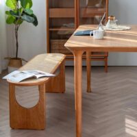 Banc en rotin assise et structure en bois minimaliste nordique design JANGOVE