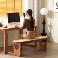 Banc en rotin assise et structure en bois minimaliste nordique design JANGOVE