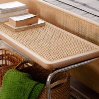 Banc en rotin et bois avec structure en fer style néo rétro scandinave MARVA