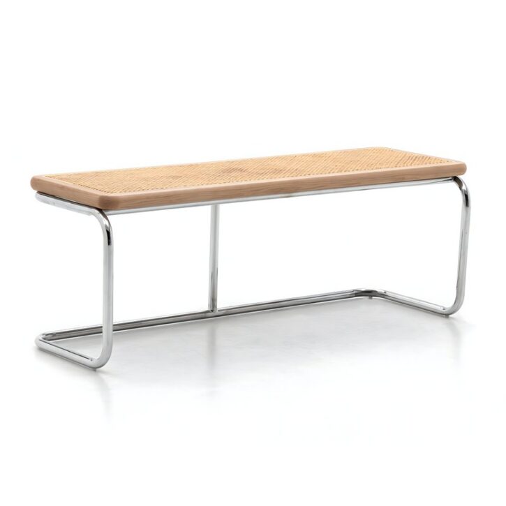 Banc en rotin et bois avec structure en fer style néo rétro scandinave MARVA