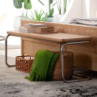 Banc en rotin et bois avec structure en fer style néo rétro scandinave MARVA