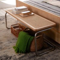 Banc en rotin et bois avec structure en fer style néo rétro scandinave MARVA