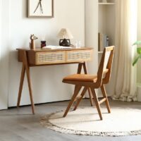 Bureau en rotin et bois d’appoint style scandinave moderne LIBRE