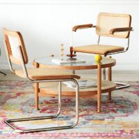 Chaise en rotin et bois avec structure en fer style néo rétro scandinave MARVA