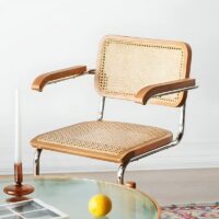Chaise en rotin et bois avec structure en fer style néo rétro scandinave MARVA