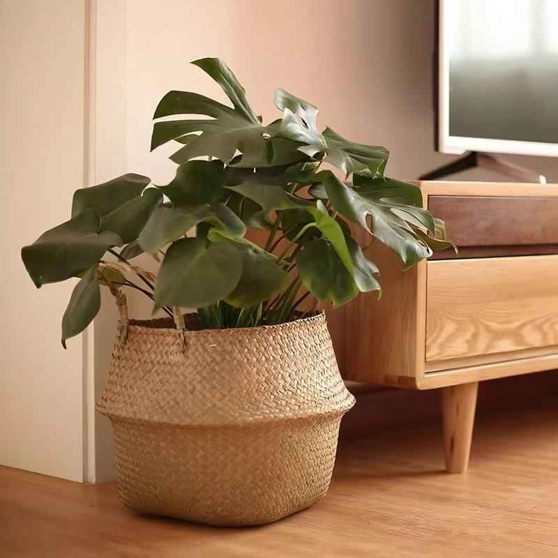 Décoration en rotin et jute cache pot de fleur simple NIJA