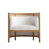 Fauteuil en rotin et bois avec coussins forme arrondie confortable ACHIL