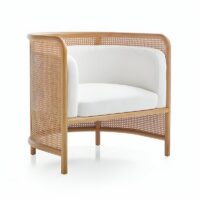 Fauteuil en rotin et bois avec coussins forme arrondie confortable ACHIL