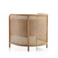 Fauteuil en rotin et bois avec coussins forme arrondie confortable ACHIL